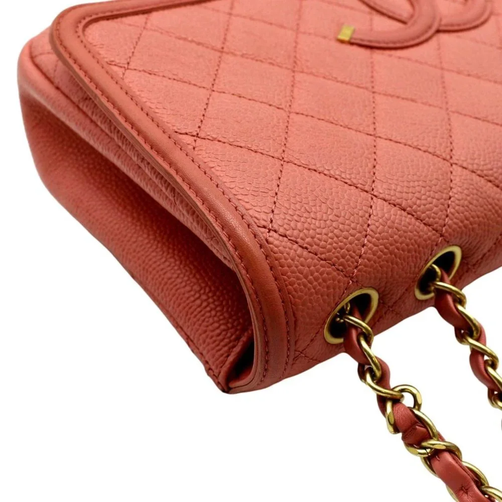 CHANEL  CC Filigree Small Flap Caviar Leather Crossbody Bag Pink - Picture 7 of 14